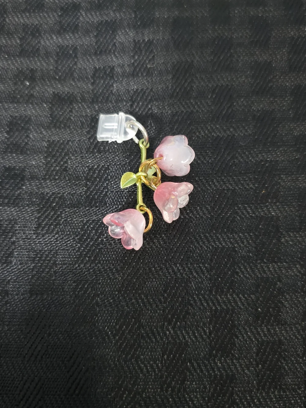 Pink Flower Charm Phone Dust Plug - Gold Tone Accent TYPE C